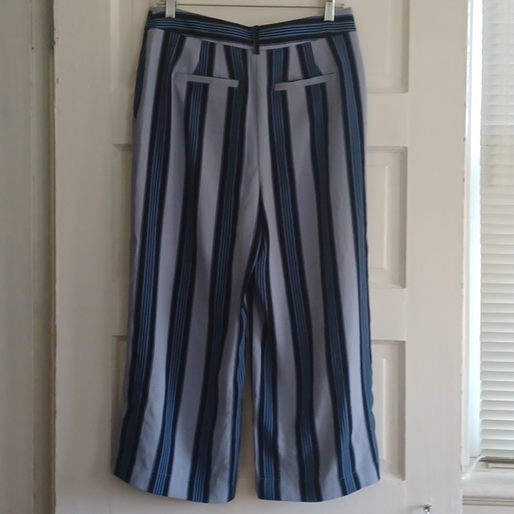LOFT blue striped wide leg crop pants 6Petite spring office brunch lightweight - Picture 4 of 10